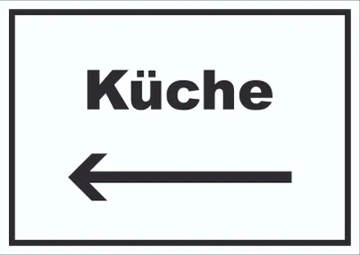 Produktbild von Küche Schild mit Text und Richtungspfeil links Kitchen cucina waagerecht A2 (420x594mm)