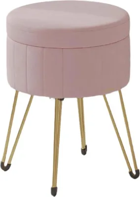 Image de Pouf rond en velours avec espace de rangement – rose – 39 x 44,4 cm