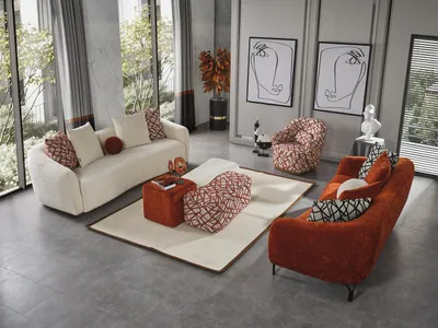 Produktbild von Sessel Design Luxus Couch Polster Wohnzimmer Holz mit Textil Einsitzer