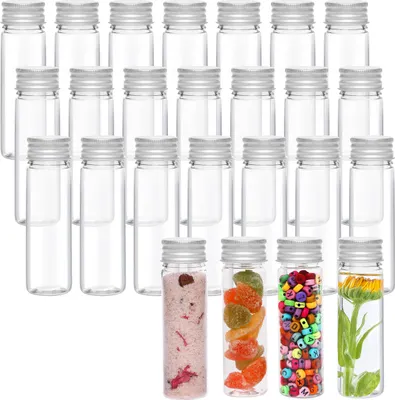 Produktbild von Kurtzy Transparente Reagenzgläser mit Schraubverschluss & Reinigungsbürste (25 Stück) 50 ml Wiederverwendbare Transparente Röhrchen für Süßigkeiten,