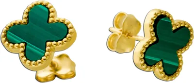 Produktbild von Malachit Kleeblatt Ohrringe Gold 585 14K grüne Natur Edelsteine
