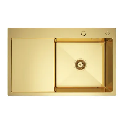 Produktbild von VBChome Küchenspüle 78×49 cm Edelstahl Goldfarben mit Abtropffläche links – 1 Becken Spülbecken Einbauspüle Tiefe 21 cm Mindestunterschrank 50 cm