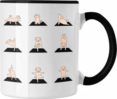 Produktbild von Trendation - Hunde Yoga Tasse Lustig Geschenk Hunde Yoga-Posen Sport Geschenkidee Sport (Schwarz)