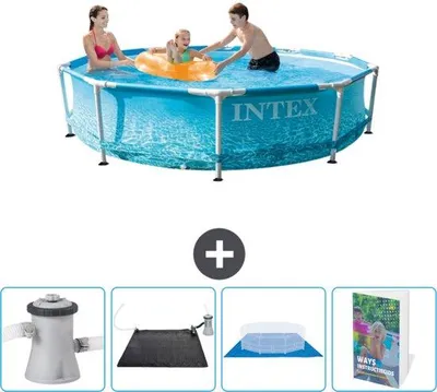Productafbeelding van Intex Rond Zwembad met Frame - 305 x 76 cm - Waterdrukbestendig - Met zwembadpomp - Zonnepaneel - Bodemafdekking - Zwembadhandleiding
