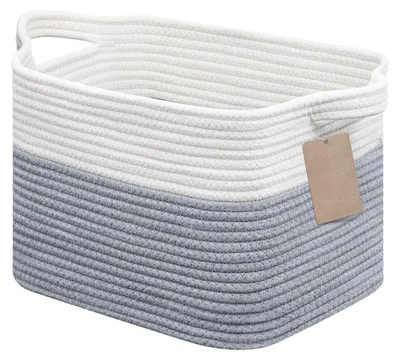 Produktbild von Aufbewahrungskorb Geflochten Baumwollseil 33 x 25 x 22,5 cm Weiß & Grau 1 Stück