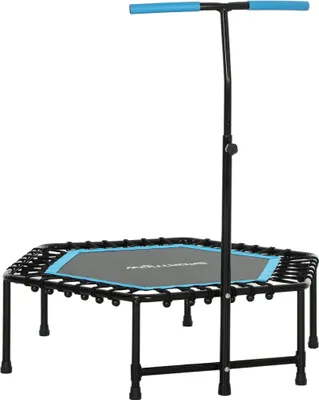 Obrázek produktu pro Fitness trampolína - mini rebounder - 114×114×132 cm - 3stupňová nastavitelná rukojeť - ocelový rám - kardio pro pas a břicho - modrá barva
