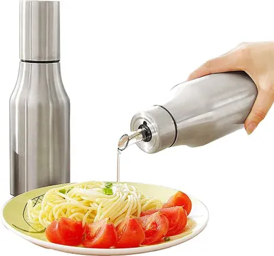 Produktbild von Öl Flasche Edelstahl Öl & Essig Spender Ölbehälter Auslaufsicher Ölflasche, Liquid Zutatenspender Flasche Staubdicht Silber Novata(750ML)