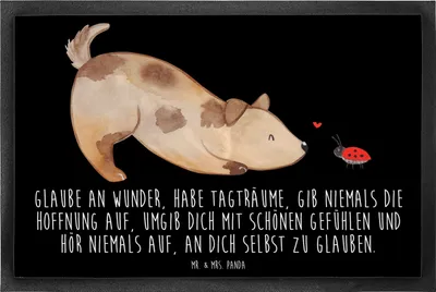 Produktbild von Mr. & Mrs. Panda Schmutzmatte Hund Marienkäfer 60 x 90 cm - Schwarz - Geschenk, Fussmatte, fußmatte, Schmutzfangmatte, Positiv, Mischlingshund, Mischling, Mischlinghund