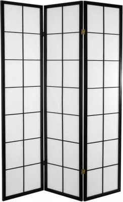 Zdjęcie produktu dla Fine Asianliving Japoński parawan, przegroda, ścianka działowa, szer. 135 cm, wys. 180 cm, 3 panele, papier ryżowy shoji, czarny