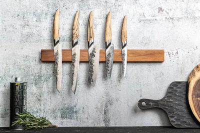 Produktbild von Santoku Messer, FORGED Katai, VG10 Stahl, Wurzelholzgriff, 14 cm Klingenlänge