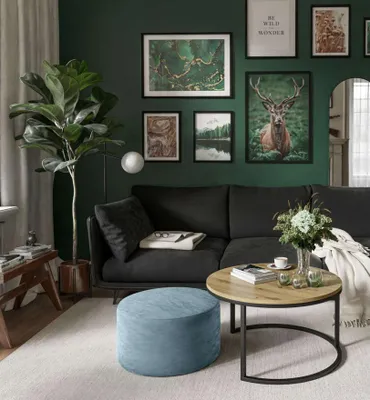 Produktbild von Runder CIRI Couchtisch mit Pouf Wotan Eiche Artisan Stirling