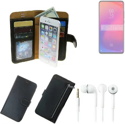 Produktbild von TOP SET Handy Hülle Schutz Hülle kompatibel mit Xiaomi Redmi K20  schwarz aus Kunstleder + Kopfhörer Smartphone Tasche vollwertige Geldbörse