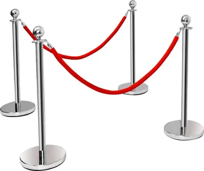 Produktbild von 4 Stück Absperrstaender Personenleitsystem Edelstahl, Abgrenzungsstaender mit Rote Seile 1,5 m, Absperrbaender mit Staender, Absperrpfosten Absperrung Gurtpfosten, Silber