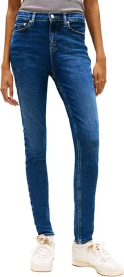 Immagine prodotto di Pantaloni jeans da donna Tommy Jeans, modello Nora, vestibilità skinny, colore blu (denim scuro), taglia 27W/28L