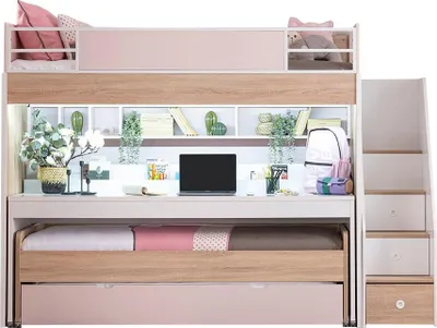 Produktbild von Etagenbett Angel 5-Teilig in Holzoptik/Weiß/Pink