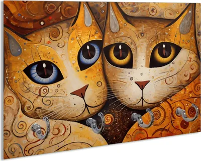 Produktbild von Wallario Handtuchhalter aus Glas, Motiv: Goldene Katzen, 30 x 20 cm mit 4 Haken