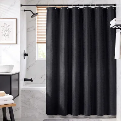 Produktbild von Textil Duschvorhang Wannenvorhang wasserabweisend Waffelstoff inkl. 12 Ringe 180x200cm Schwarz