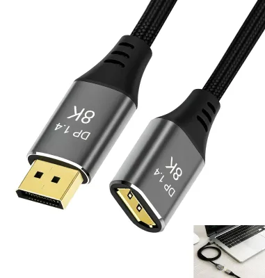 Immagine prodotto di Cavo prolunga DisplayPort, 1 metro, connettore maschio-femmina, supporta risoluzione 8K a 60Hz