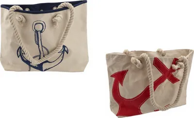 Produktbild von Strandtasche Tragetasche aus Baumwolle maritimes Ankermotiv blau oder rot Farbe: Blau