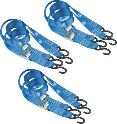 Produktbild von BASI - Spanngurt 6er Set - SG 307 - Blau - mit Klemmschloss und S-Haken - - Zurrkraft 125 kg - 3x0004-0307
