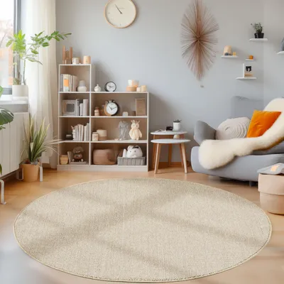 Produktbild von Homebyhome Teppich Wohnzimmer Uni Meliert Cut-Loop Design Kurzflor Modern Teppich Einfarbig Robust Pflegeleicht, Grösse: 120 cm Rund