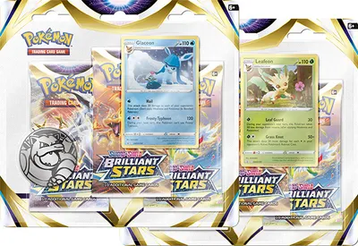 Produktbild von Pokemon Sword & Shield 09 - Brilliant Stars 3-Pack Blister (Glaceon oder Leafeon) | Englisch
