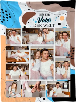 Produktbild von Ferocity Personalisierte Foto Decke mit Eigenem Foto; Super Weiche Extra Gemütliche Kuscheldecke Bester Papa 120x150 CM;  Sofadecke Collage mit Wünschen oder Gedichten [081]