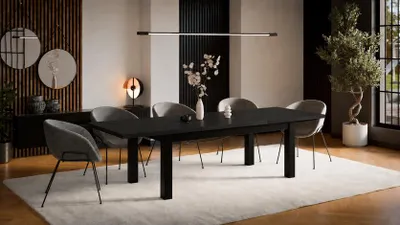 Produktbild von Ausziehbarer Esstisch Leonardo aus Massivholz – Design Esstisch 100x200 ausziehbar auf 300 cm – Moderner Tisch für Esszimmer & Küche (Schwarz)