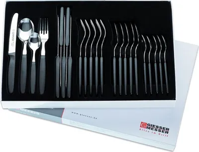 Produktbild von 24er Besteckset Giesser Messer Gabel Esslöffel Löffel Tomatenmesser 11cm schwarz