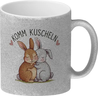 Produktbild von Komm kuscheln Glitzer-Kaffeebecher mit Kaninchen