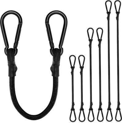 Produktbild von Spanngummi mit Karabiner, Expander mit Karabinerhaken 6er Set, Gepäckspanner schwarz in 3 Größen, 60cm, 90cm, 120cm, Extra Stark Gummispanner für Sonnensegel, Tarps, Garten, Fahrrad, Auto, Ladung