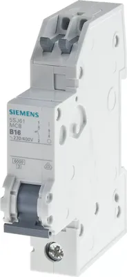 Obrázok produktu pre Siemens istič 230/400 V 6 kA, 1-pólový, C, 16 A, T = 70 mm s bezskrutkovým 5SJ61167KS
