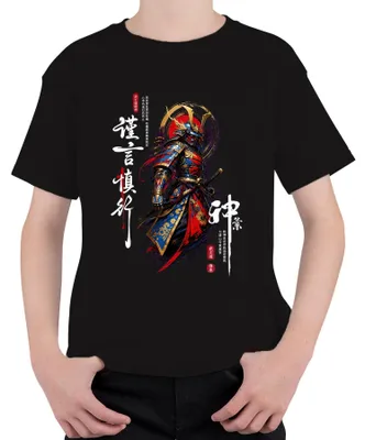 Obrázek produktu pro Samuraj, válečník, katana, Bushido, Japonsko, zbroj, pagoda, Y2K, ronin, dětské tričko, černá barva, velikost 152