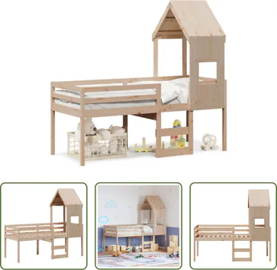 Immagine prodotto di The Living Store Letto a soppalco con tetto 90x190 cm in legno di pino massiccio