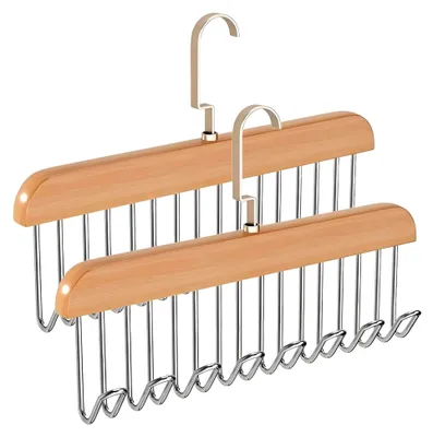 Produktbild von 2 Stück Gürtelhalter für den Kleiderschrank, Holz Kleiderbügel mit 8 Haken, 360 Grad drehbarer Krawattenbügel, 28 cm Holz Kleiderbügel für Krawatten, Schals, Gürtel und Hosenträger