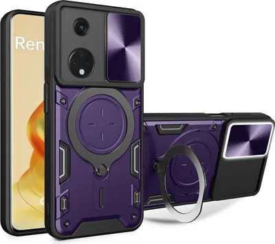 Produktbild von Handyhülle für Oppo Reno8 T 5G Dual-Layer Stoßfest Rüstung Hülle mit Dia Kameraschutz und Kreisförmig Ring Ständer Lila