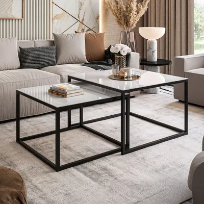 Produktbild von YOSHI GLASS Couchtisch 2in1 39cm/45 cm Schwarz / Weiß hochglanz
