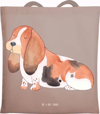 Produktbild von Mr. & Mrs. Panda Shopping Tasche Hund Basset Hound - Braun Pastell - Geschenk, Tote Bag, Schultasche, Einkaufstasche, Wauwau, Uni, Sprüche