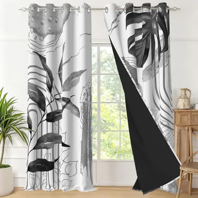 Zdjęcie produktu dla Zasłony zaciemniające - Szare - Nieprzezroczyste - Tropikalne - W stylu boho - Motyw palm - Zasłona termoizolacyjna - Izolacyjna - Ochrona przed zimnem i ciepłem