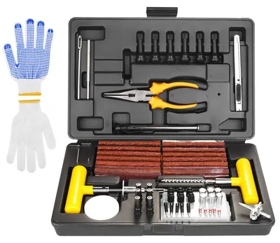Produktbild von 100-teiliges Reifenreparaturset mit Reifendruckmesser und Handschuhen