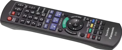 A black Panasonic DVD remote control is shown against a white background.