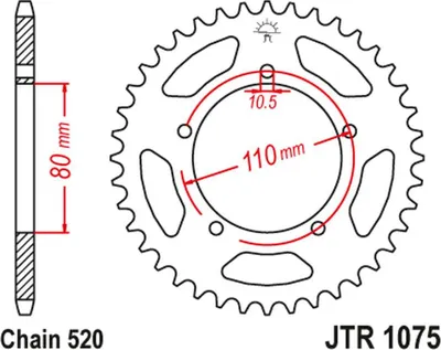 Obrázok produktu pre JTSPROCKETS, ozubené koleso reťaze, model JTR1075.36, zadné, vyrobené z uhlíkovej ocele