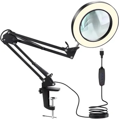 Obrázek produktu pro Flexibilní upínací stolní lupa s výkyvným ramenem. Stmívatelné LED.