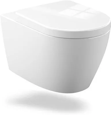 Immagine prodotto di Vasca sospesa senza brida - Forma D - 55,5 cm - Vetroceramica - Chiusura ammortizzata - Doppio scarico
