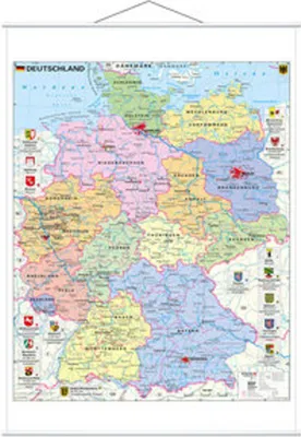 Produktbild von Deutschland politisch mit Wappen 1 : 700.000. Wandkarte mit Metallbeleistung