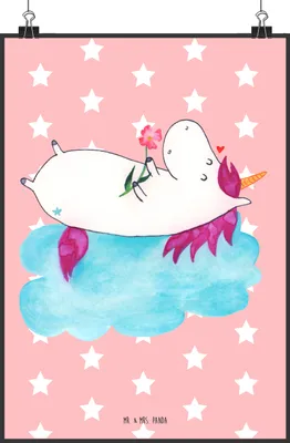 Produktbild von Mr. & Mrs. Panda Bild Einhorn Verliebt DIN A2 - Rot Pastell - Geschenk, drucke, Einhörner, Unicorn, Liebe, Wandbild, Wanddekoration, wanddeko, Freundin, Kunstdruck