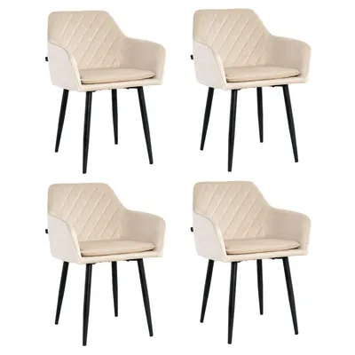 Produktbild von Lina® Noble Esszimmerstühle, 4er Set, Samt, Beige - Küchenstuhl, Wohnzimmerstuhl, Design Stuhl mit Armlehnen - Samt Stühle Esszimmer mit schwarzen Metallbeinen