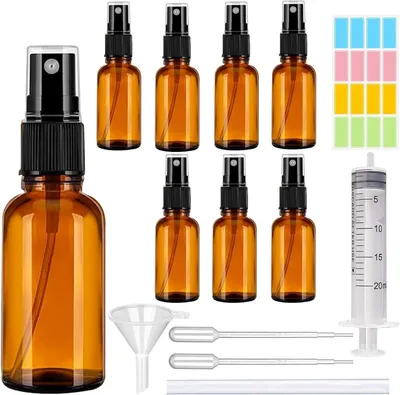Obrázok produktu pre Sklenená sprejová fľaša 100 ml, 8 ks, hnedá, s lyvikom, pre kozmetiku