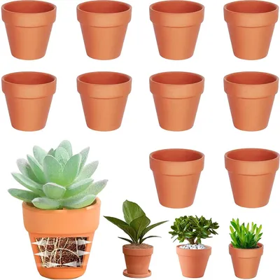 Produktbild von 10er Set Mini Blumentöpfe aus Keramik – 10×8 cm, mit Abflussloch, atmungsaktiv & wiederverwendbar, für Zimmerpflanzen & Dekoration