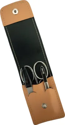 Produktbild von Solingen* Maniküre Set im Lederetui –  Germany – Nagelschere, Saphirnagelfeile (grob/fein), Pinzette zur Nagelhautpflege – Echtes Leder Beige